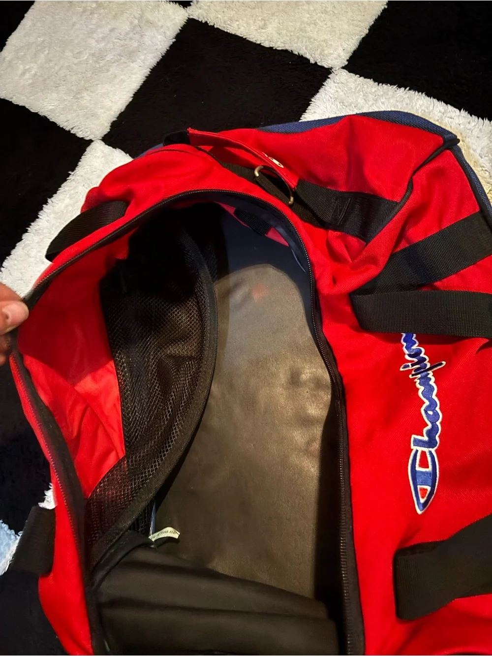 Champion Red and White Athletic Duffel with Black Accents